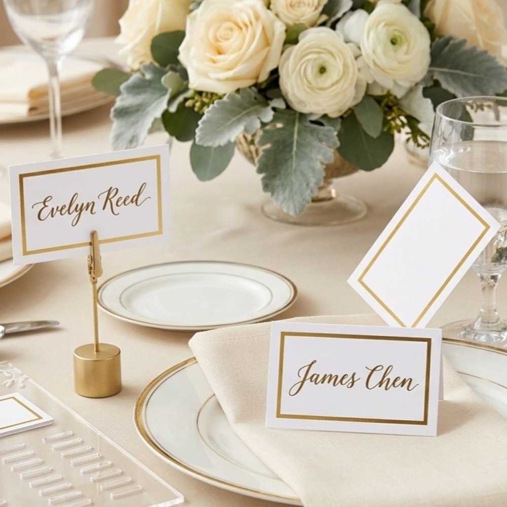 White Gold Foil Flat Place Cards 80 Pc Lot Wedding Formal Event Name Table
